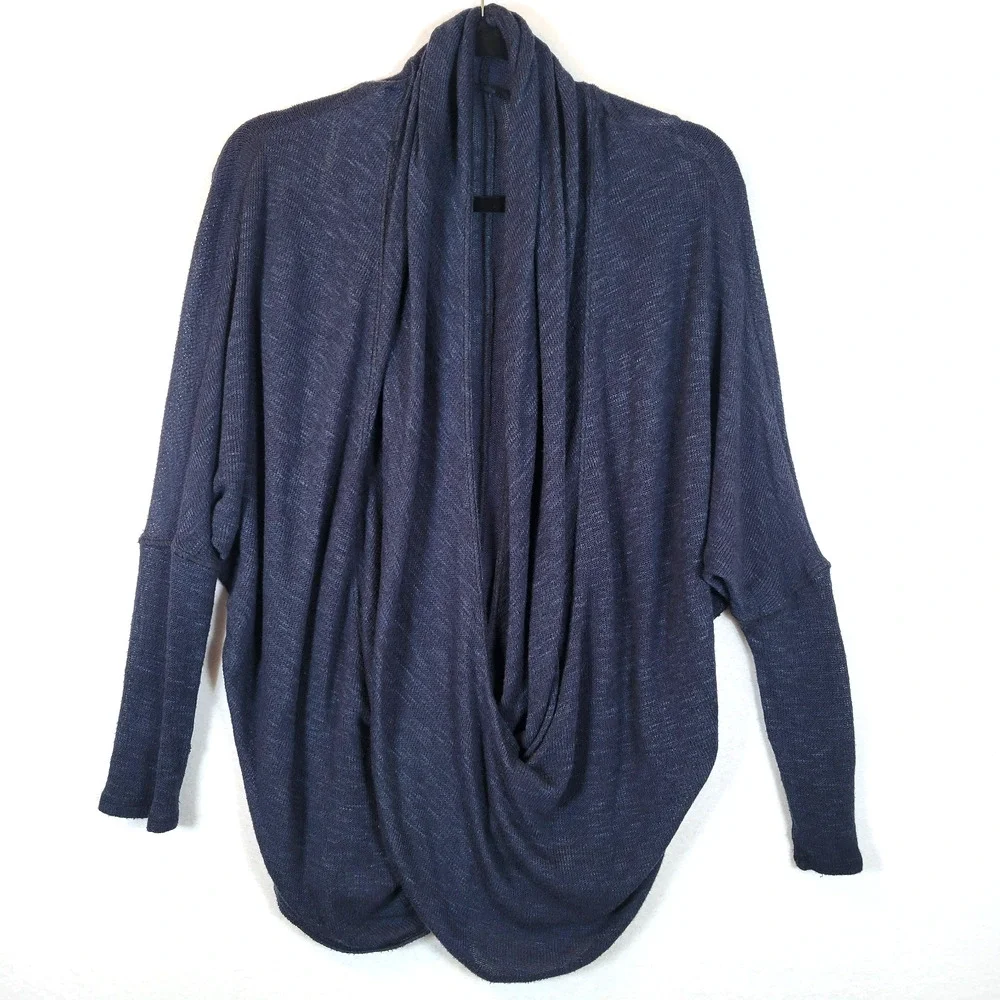 Free People Womens Marled Knit Wrap Cardigan Top Size XS Blue Oversized Boho